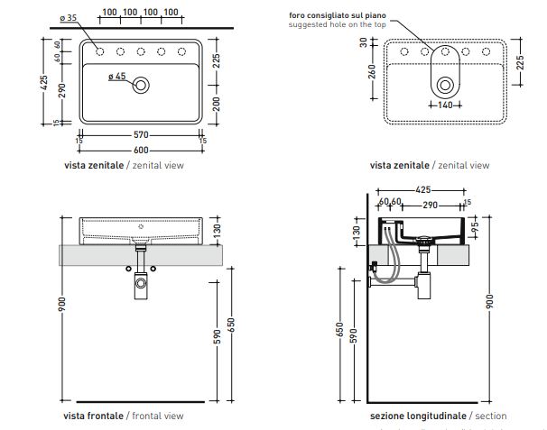 Накладная раковина Flaminia Miniwash 60 Countertop Basin MW60PR 60х42 ФОТО