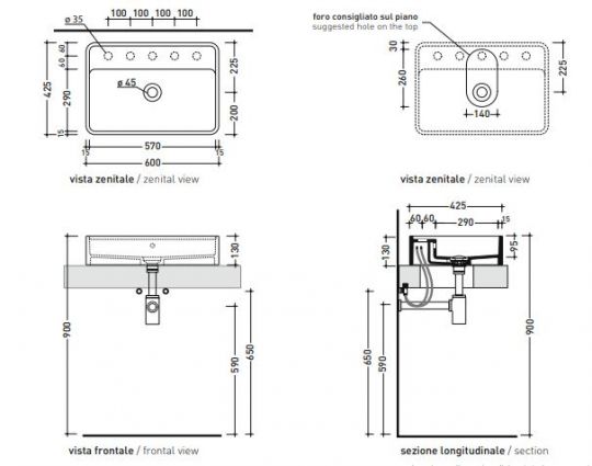 Раковина Flaminia Miniwash 60 Countertop Basin MW60PR 60х42 ФОТО