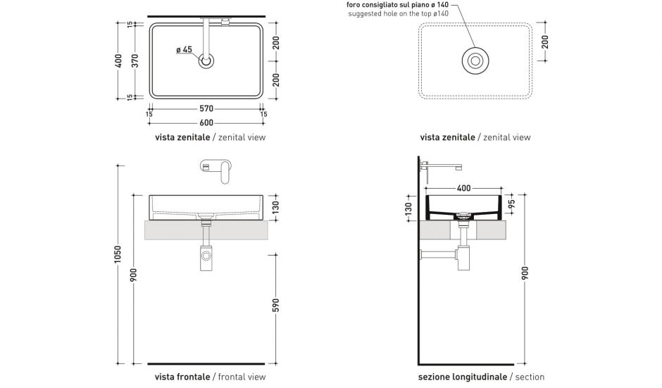 Накладная раковина Flaminia Miniwash 60 Countertop Basin MWL60 60х40 ФОТО