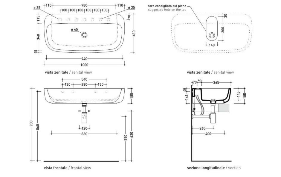 Подвесная раковина Flaminia Mono 100 Countertop Basin 100х48 ФОТО