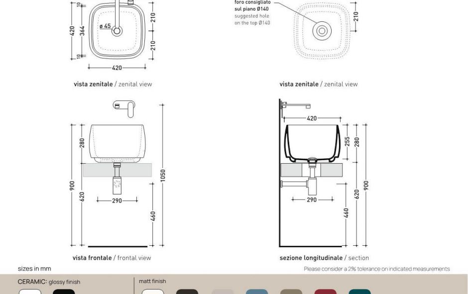 Накладная раковина Flaminia Flag Deep 40х40 ФОТО