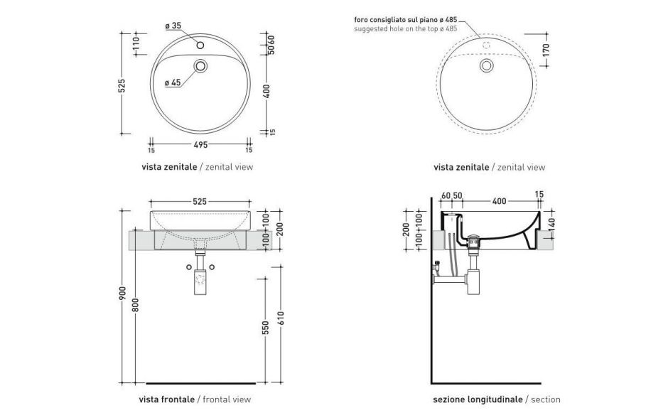 Встраиваемая сверху раковина Flaminia Twin Set 52 Recessed Basin 525х525 ФОТО