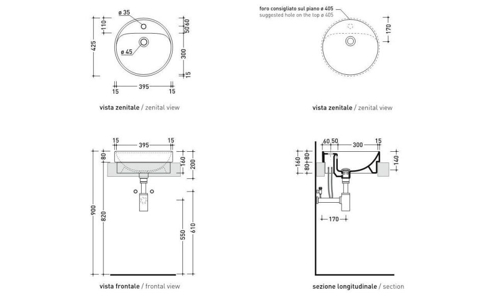 Встраиваемая сверху раковина Flaminia Twin Set 42 Countertop Basin 425х425 ФОТО