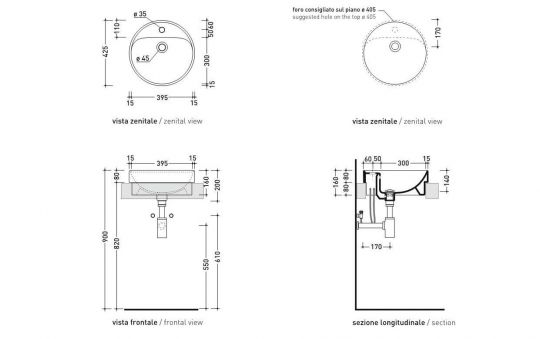 Раковина Flaminia Twin Set 42 Countertop Basin 42,5х42,5 ФОТО