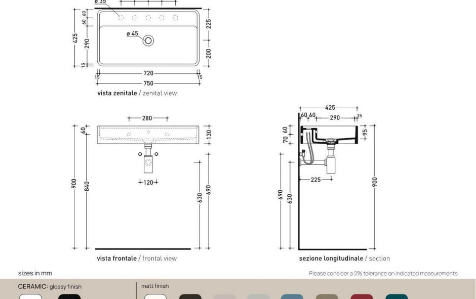 Подвесная раковина Flaminia Miniwash 75 Wall Hung Basin 75х42 ФОТО