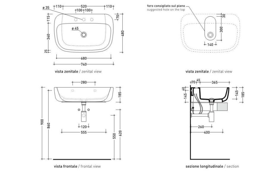 Подвесная раковина Flaminia Mono 74 Countertop Basin 74х48 ФОТО