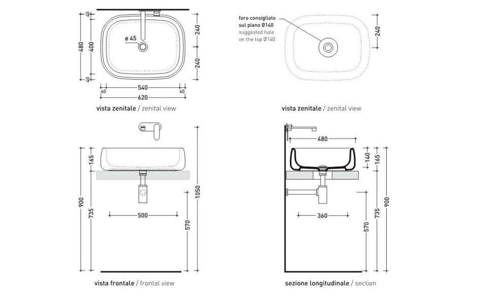 Накладная раковина Flaminia Bonola 60 Countertop Basin 60х46 ФОТО