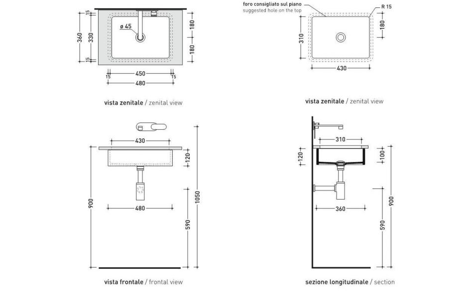 Встраиваемая снизу раковина Flaminia Miniwash 48 Under-Counter Basin 43х31 ФОТО