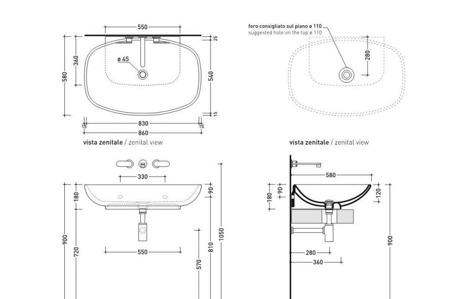 Подвесная раковина Flaminia Nuda 85 Countertop - Wall Hung Basin 5080 86х58 ФОТО