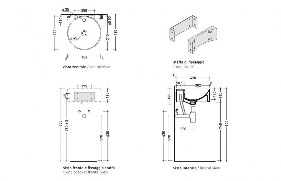 Подвесная раковина Flaminia Twin Set Slim Wall Hung Basin 42х42 ФОТО