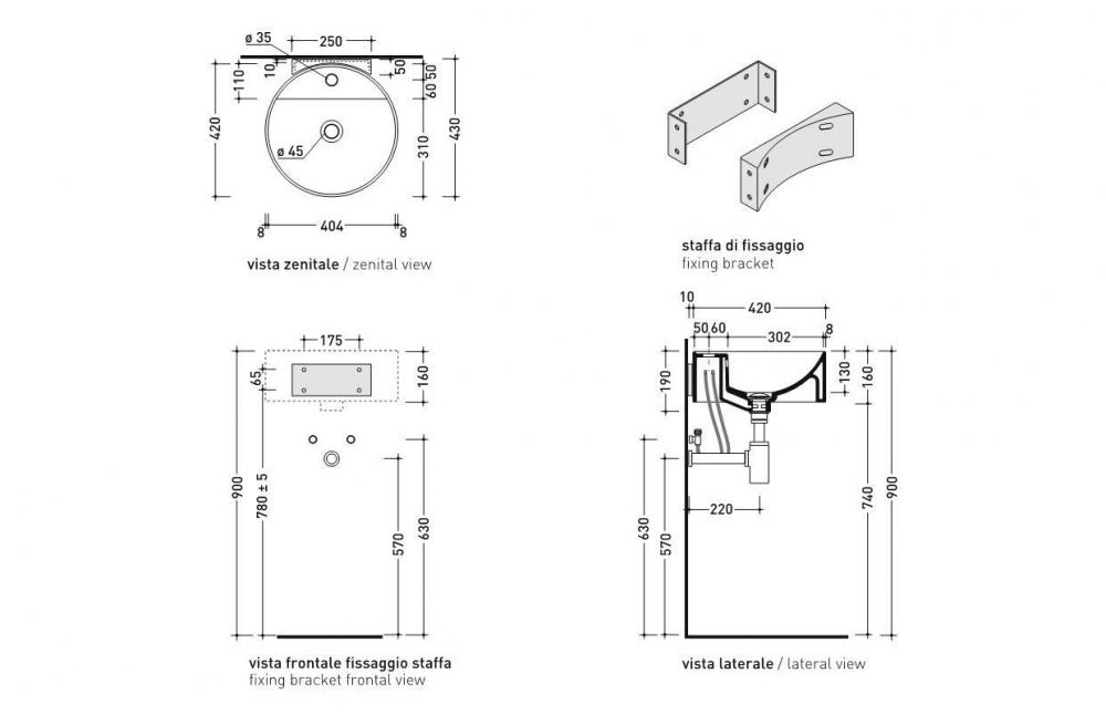 Раковина Flaminia Twin Set Slim Wall Hung Basin 42х42 схема 4