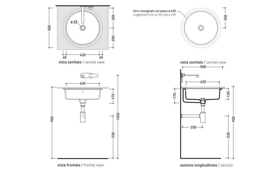 Встраиваемая снизу раковина Flaminia Twin Set 42 Under-Counter Basin 42х42 ФОТО