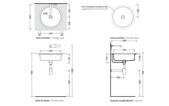 Раковина Flaminia Twin Set 42 Under-Counter Basin 42х42 ФОТО