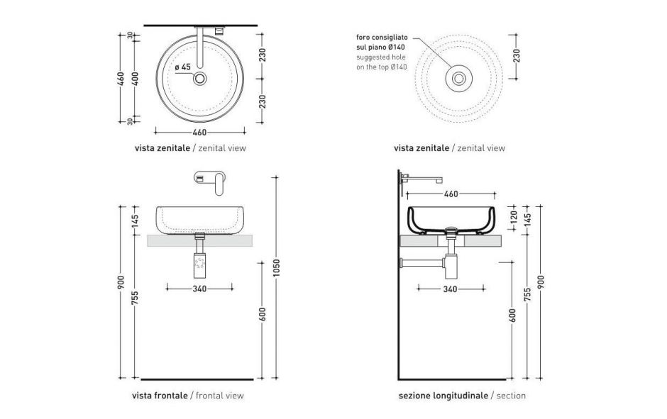 Накладная раковина Flaminia Bonola 46 Countertop Or Suitable For Pedestal Basin 46х46 ФОТО