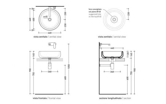 Раковина Flaminia Bonola 46 Countertop Or Suitable For Pedestal Basin 46х46 ФОТО