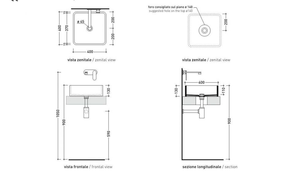 Накладная раковина Flaminia Miniwash 40 Countertop Basin 40х40 ФОТО