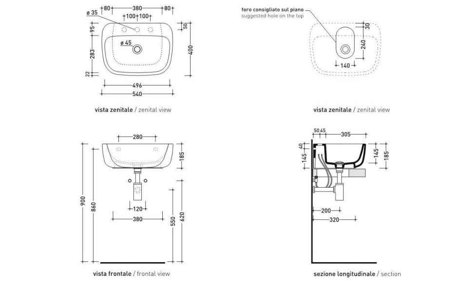 Подвесная раковина Flaminia Mono 54 Countertop Basin 54х40 ФОТО