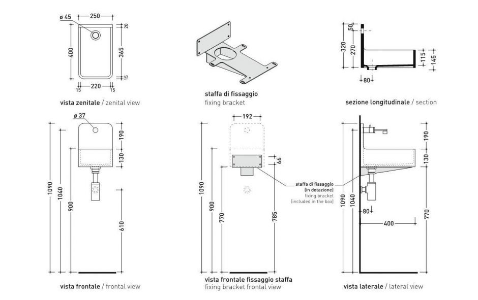 Подвесная раковина Flaminia Miniwash 25 Wall Hung Basin 40х25 ФОТО