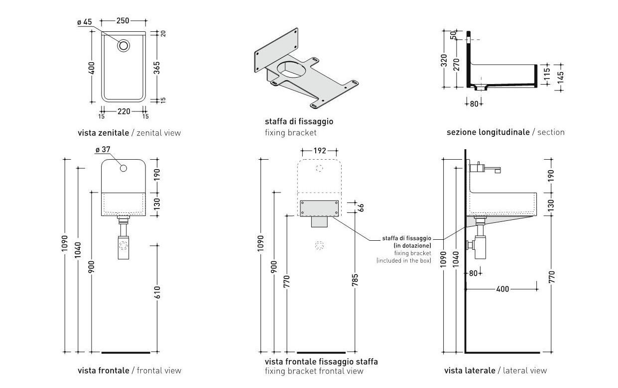 Раковина Flaminia Miniwash 25 Wall Hung Basin 40х25 схема 4