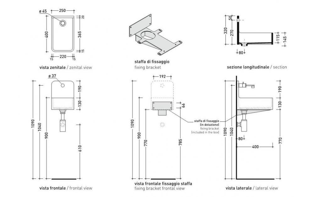 Раковина Flaminia Miniwash 25 Wall Hung Basin 40х25 схема 5