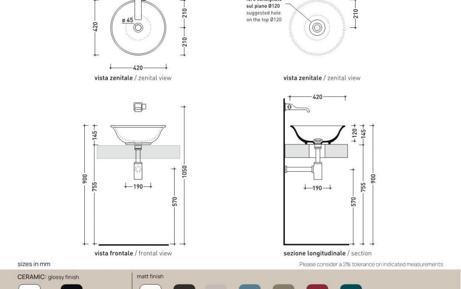 Накладная раковина Flaminia Boll 42 Countertop Basin 42х42 ФОТО