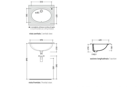 Раковина Flaminia Normale Euro Under-Counter Basin 51х35,5 ФОТО