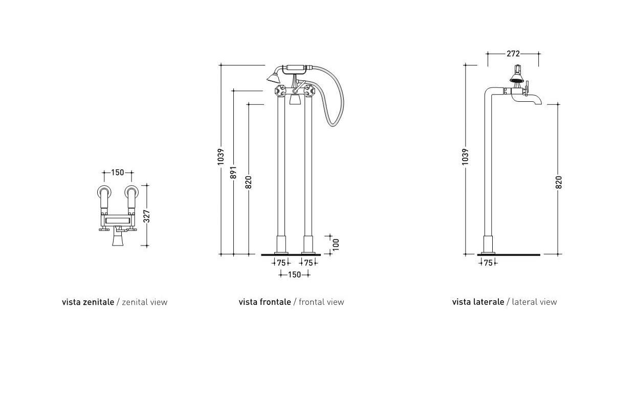 Смеситель Flaminia Evergreen Floor Mounted Bathtub Mixer схема 3