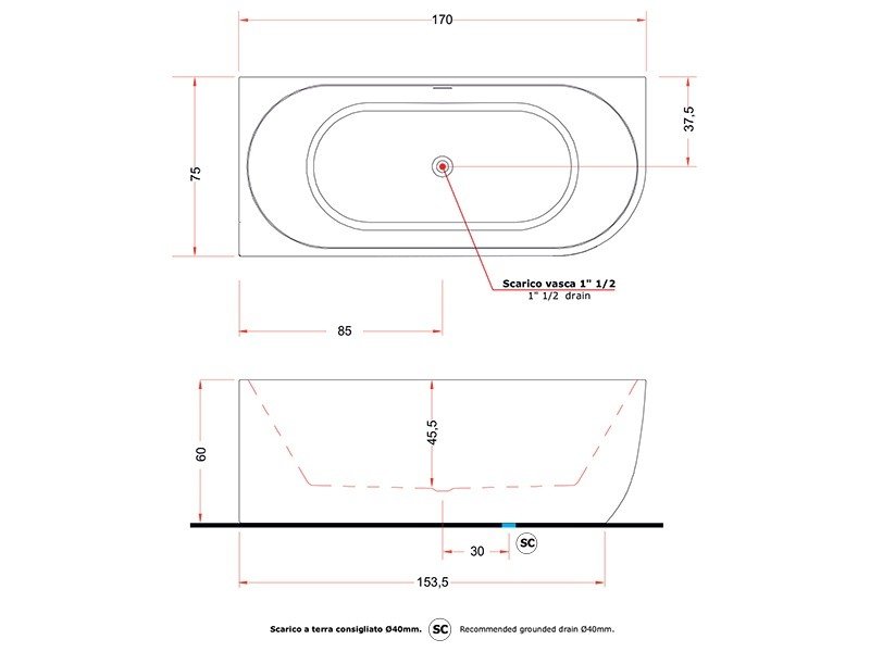 Отдельностоящая акриловая ванна Gruppo Treesse Cora 170х75 V057 ФОТО