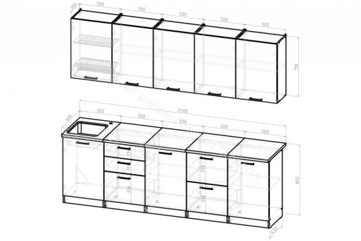 Кухонный гарнитур Нефрит экстра 2500 мм
