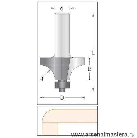 Концевая радиусная кромочная фреза D 38,1 мм B 19 мм L 65 мм d 12 мм 12,7 мм DIMAR 1590039