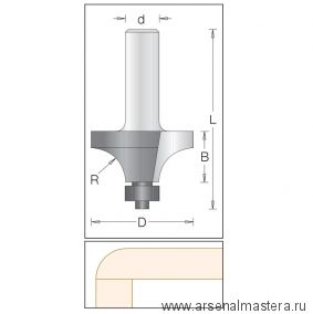 Концевая радиусная кромочная фреза D 38,1 мм B 19 мм L 65 мм d 12 мм 12,7 мм DIMAR 1590039