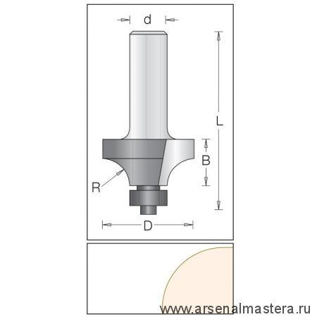 Фреза радиусная с нижним подшипником DIMAR 31.8 x 15.9 x 65 x 12 R9.5 1090169