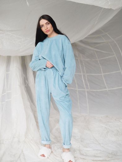 Брюки с защипами из вельвета голубые