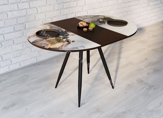 Стол обеденный раздвижной "Элип-1" Фотопечать Мрамор 4/Венге