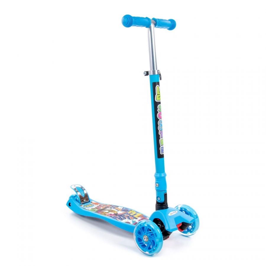 # 0072C Детский самокат (со складной ручкой) (с наклейкой V2) (голубой) (в коробке)