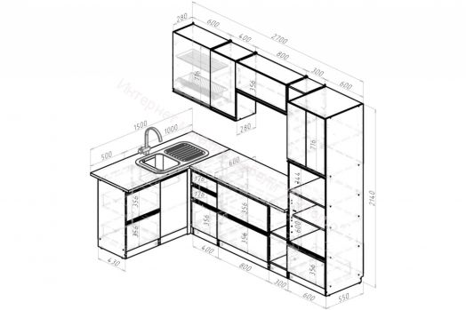 Кухонный гарнитур Амели мега прайм 1500х2700 мм