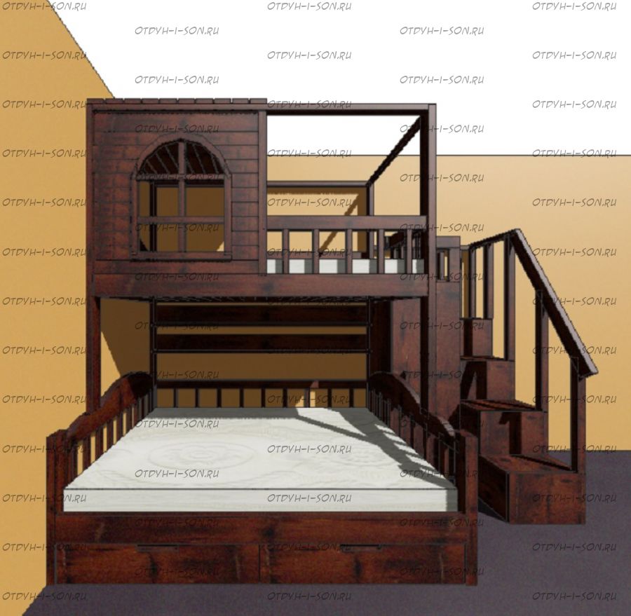 Кровать двухъярусная Принцесса Домик №28IYR