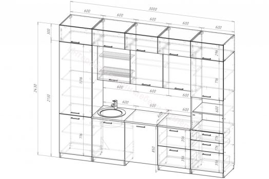 Кухонный гарнитур Антика экстра 5 3000 мм