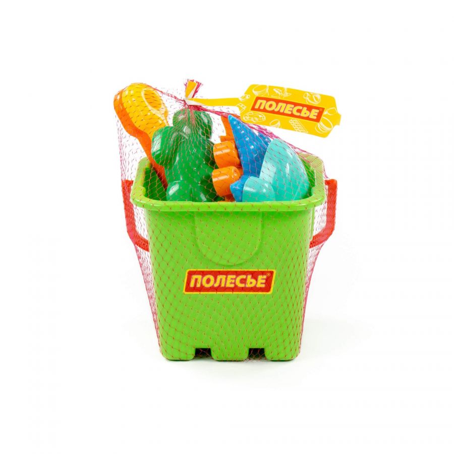 Набор №290: ведро-крепость большое, совок №8, грабельки №8, формочки (краб №2 + морская звезда №2 + ракушка №2 + черепаха)