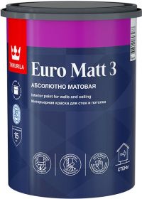 Краска для Стен и Потолков Tikkurila Euro Matt 3 2.7л Белая, Абсолютно Матовая / Тиккурила Евро Матт 3.