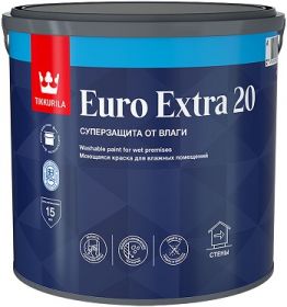 Краска для Влажных Помещений Tikkurila Euro Extra 20 2.7л Белая, Полуматовая / Тиккурила Евро Экстра 20.