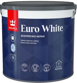 Краска для Потолков Tikkurila Euro White 9л Белая, Глубокоматовая / Тиккурила Евро Уайт.