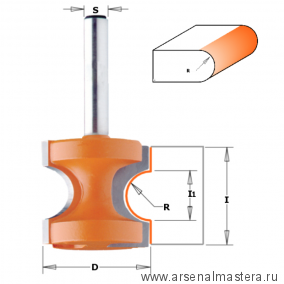 Фреза концевая радиусная Бычий нос/Катушка для создания красивых закруглённых торцов полок, ступеней и подоконников D44,5 I41,0 S12,0 R12,70 CMT 954.509.11