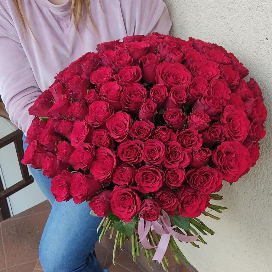 101 красная роза 50см