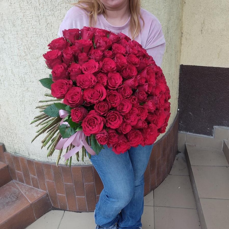 101 красная роза 50см