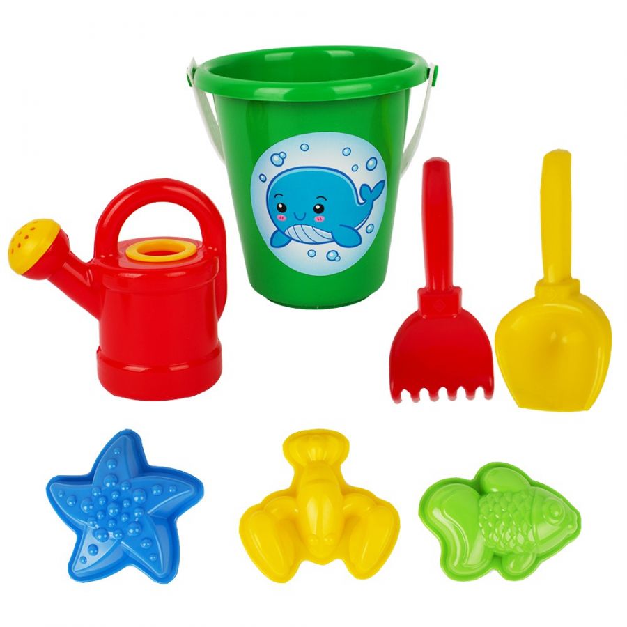Песочный набор мультяшка «Дружок» (3 формочки для песка, лейка мини, совок, ведро мини, грабли)