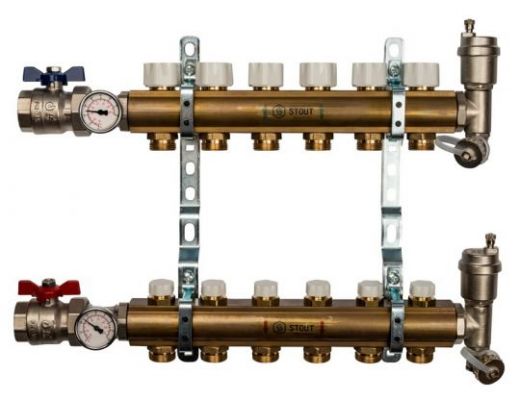 Stout 1"x3/4" на 6 выходов коллектор для радиаторного отопления из латуни (SMB-0468-000006)