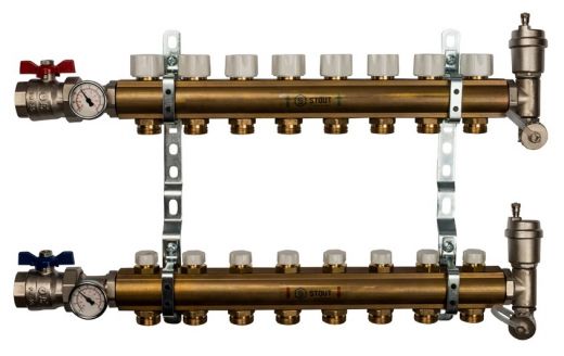 Stout 1"x3/4" на 8 выходов коллектор для радиаторного отопления из латуни (SMB-0468-000008)