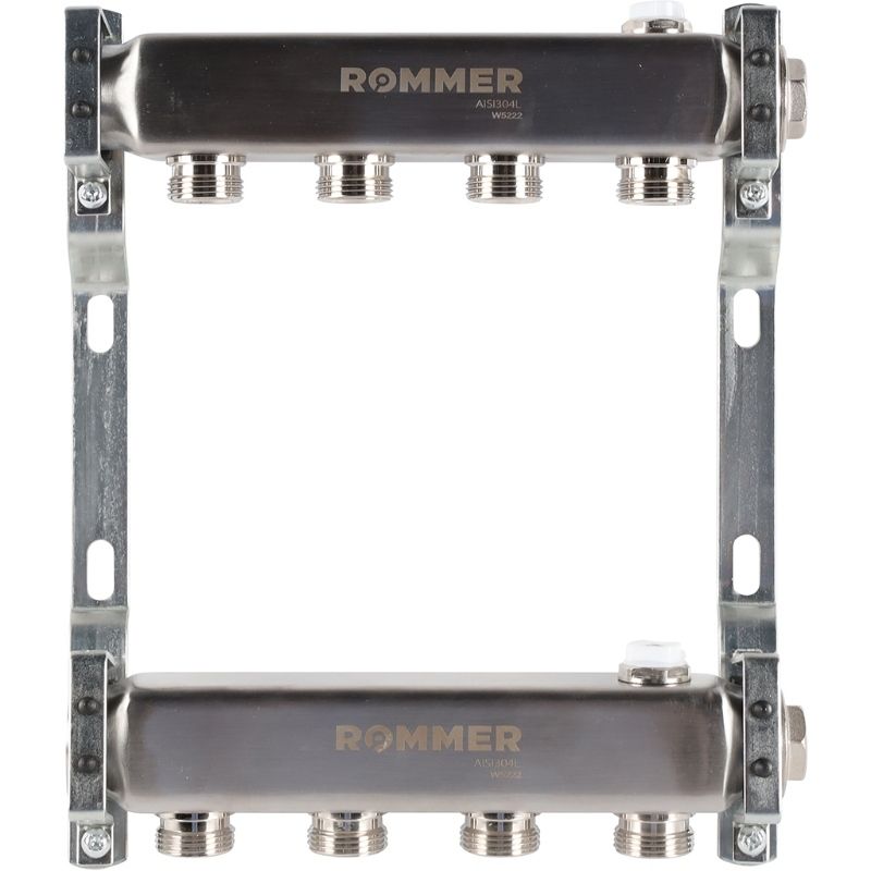 Rommer коллектор 1"x3/4", 4 контура для радиаторной разводки из нерж. стали RMS-4401-000004