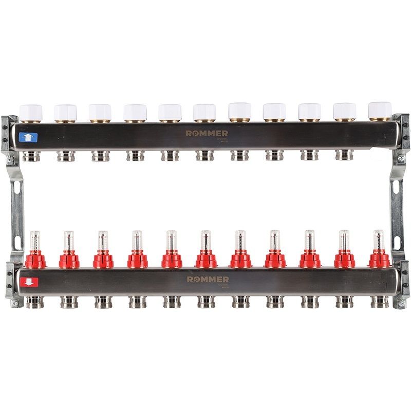Rommer коллектор 1"x3/4", 11 контуров с расходомерами из нерж. стали RMS-1200-000011